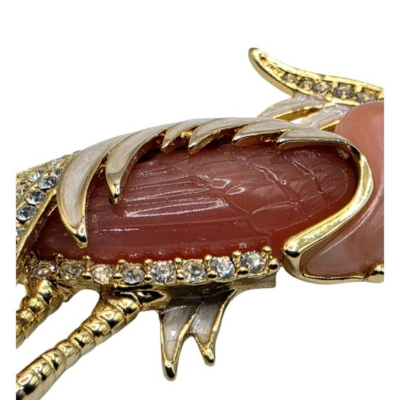 Hattie Carnegie Heron Bird Brooch Pin Coral Lucite Rhinestone Egret Unsigned VTG - Picture 6 of 10